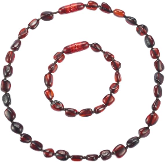 Handwoven Baltic Amber Polishing Necklace Bracelet Set -100% Certified and Authentic Amber Stone Beads, 32+14cm