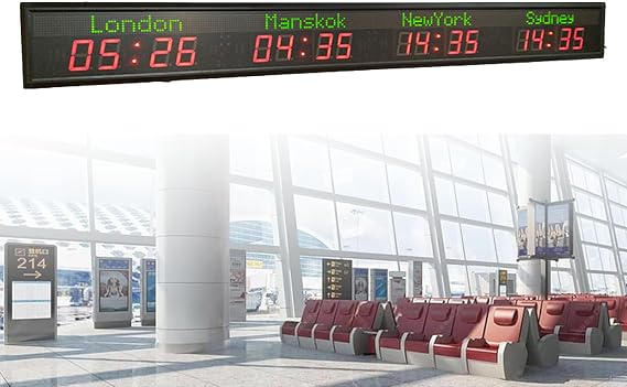 Digital LED World Clock, Wall Mounted, Multiple Time Zones, Adjustable Brightness, Custom City Change, 3/4/5/6 Time Zones, Perfect for Home or Office