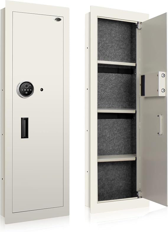 Langger Biometric Hidden Fingerprint Security Safe, In Wall Safe Between Studs (White - Tall)