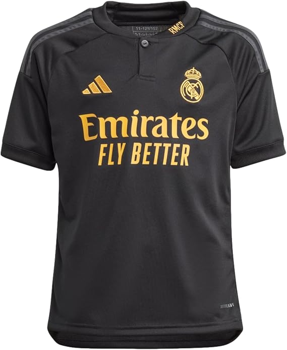 adidas Youth Soccer Real Madrid 23/24 Youth Third Jersey - One-Button Ribbed Collar, AEROREADY, 100% Recycled Polyester
