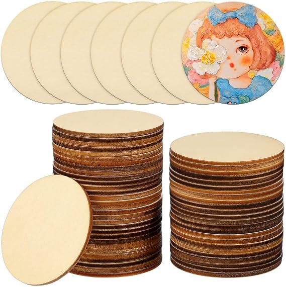 Wakauto Wooden Discs 6 cm Diameter Pack of 50 Round Unfinished Wooden Discs for Crafts 6 cm for Crafts Large Wooden Circles for Wood Crafts DIY Projects Tags