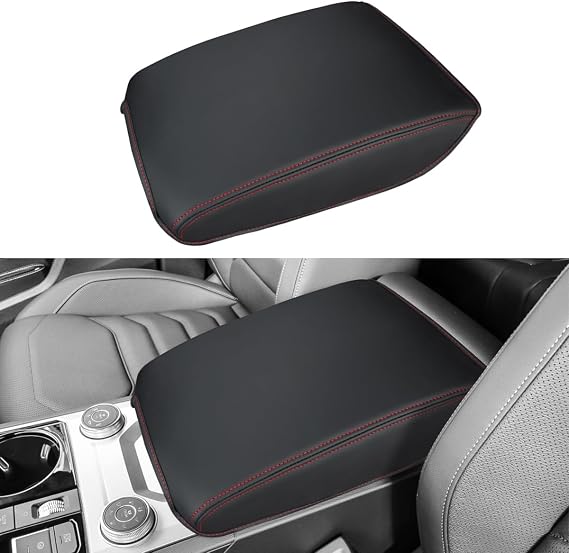 INTGET for 2026 Volkswagen/VW Atlas Center Console Cover 2024 Cushion Arm Rest Cover Middle Central Armrest Lid Protector for 2024 Volkswagen VW Atlas Interior Accessories 2025(Red Stitches)