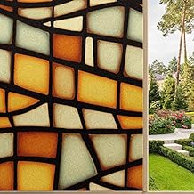 Window Privacy Film Decorative Vintage Stained Glass Texture Static Translucent Cling Window Decals Frosted Glass Window Clings Sticker Non-Adhesive Heat Control 23.6'' x 47.2''