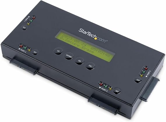4 Bay SSD/HDD Hard Drive Eraser, 2.5/3.5" SATA, Hostless Standalone Secure Erase, Disk Sanitizer, Hardware Wiper Erasing Tool, 9 Modes, RS232 Printer Port, NIST/DOD, LCD, TAA (SATERASER4)