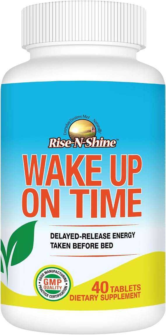 Rise-N-Shine Wake Up On Time Energy Supplement to Help Boost Your Mornings with Alertness & Focus for a Productive Day with Natural Caffeine & More - 40 Tablets