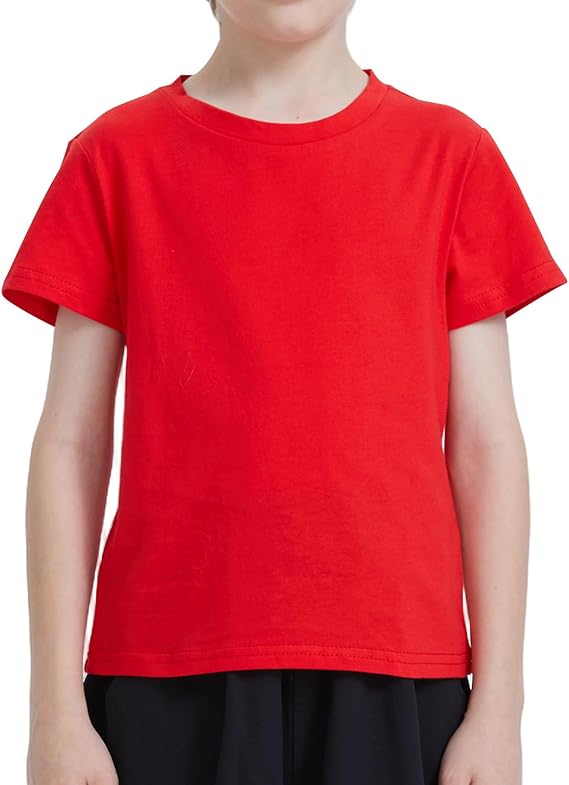 Kids Cotton Plain T-Shirt Boys Girls Long/Short Sleeve Tops 3-14Y