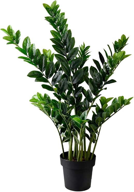 Serene Spaces Living Artificial ZZ Plant in Plastic Black Pot, Potted Zamioculcas Zamiifolia Plant, Low Light Houseplant for Living Room, Bedroom, Kitchen, Office, Patio, 17" Diameter & 42" Tall