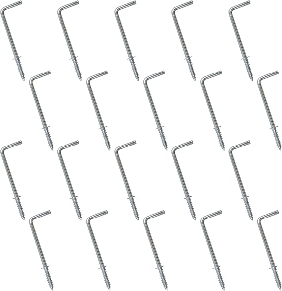 INCREWAY 20 Pcs L Hook Screws, L Shaped Hooks Self Tapping Screw, Carbon Steel Square Shouldered Dresser Screws Hooks Carbon Steel Right-Angle Hook for Hanging Cups, Keys, Traction Ropes