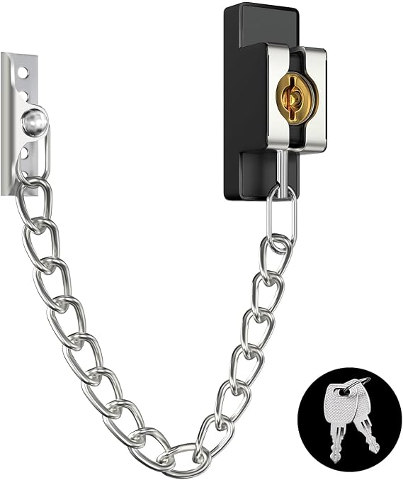 Door Chain Lock Heavy Duty, Security Heavy Duty Chain Door Latch for Front Door Inside Door with Key, Door Lock for Child, Puertas, Hotel, Bedroom,Window (Sliver Chain,1 Piece)