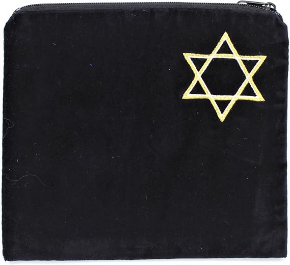 Majestic Giftware Black Velvet Tefillin Bag for Jewish Prayer - TF445LBKG | (9.5" x 8.5") Judaica Tefillin Bag | Embroidery Corner Star of David Design (Gold/Silver)