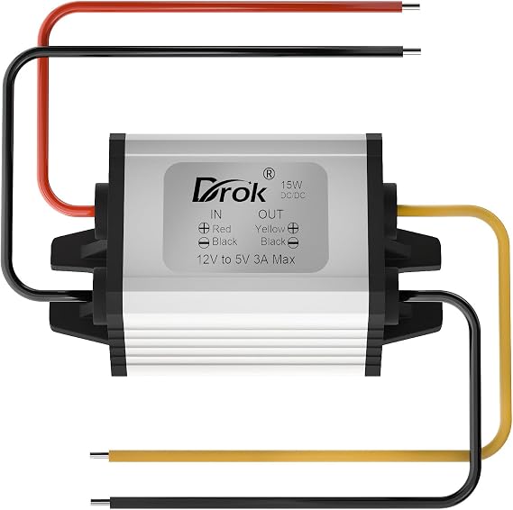 DROK 12V to 5V Converter - Waterproof DC to DC Buck Converter 8-35V to 5V 3A 15W Voltage Regulator Power Supply