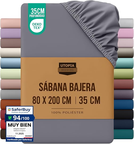 Utopia Bedding Fitted Sheet 80x200 - Grey