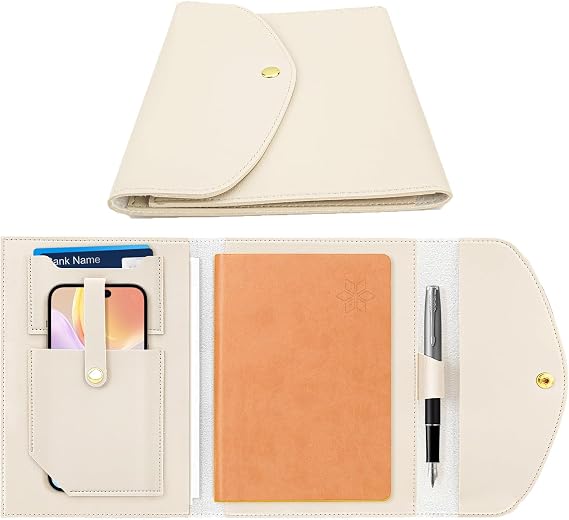 A5 Faux Leather Portfolio Organizer & Project Management Binder, Beige