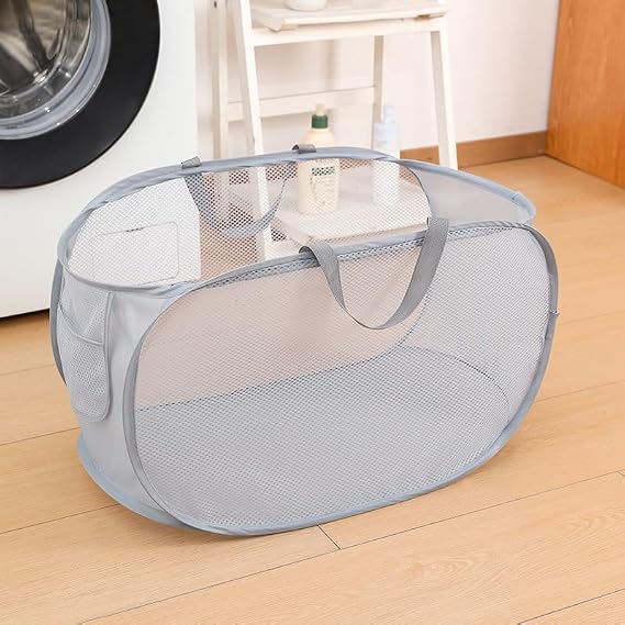Collapsible Laundry Basket,Foldable Clothes Hamper,Pop up Washing Bin Bag for Laundry,Bathroom,Bedroom,Balcony,College Dorm,Hotel,Travel,Grey