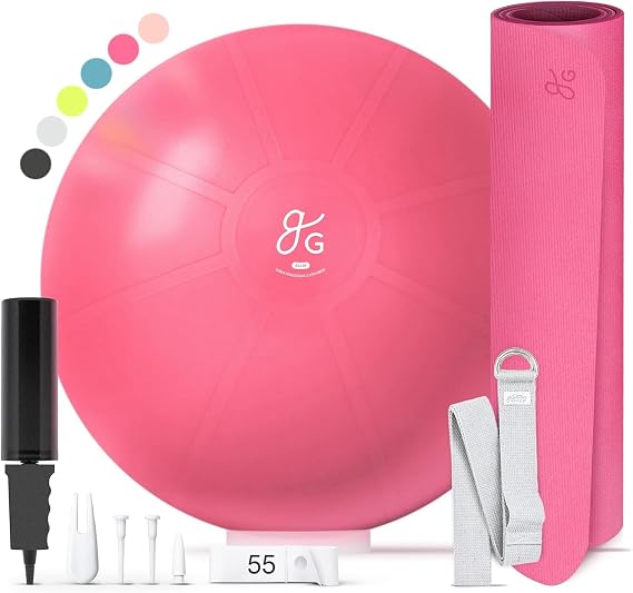 Greater Goods Exercise Ball and Yoga Mat - 55 cm Yoga Ball for Working Out, Balance, Stability, and Pregnancy | Exercise Mat for Fitness, Balance, and Stability | Free Carrying Strap (Watermelon Pink)
