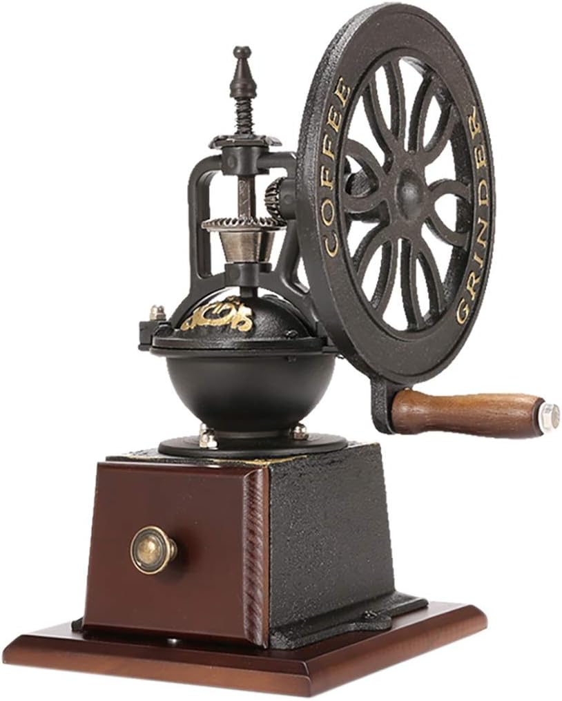 Manual Coffee Machine Vintage Wooden Cast Iron Manual Coffee Machine, Grind Core, Adjustable Thickness Stainless Steel Metal Gear, Steering Wheel Manual Coffee Machine for Family Company, Coffee Shop Size : 2PCS
