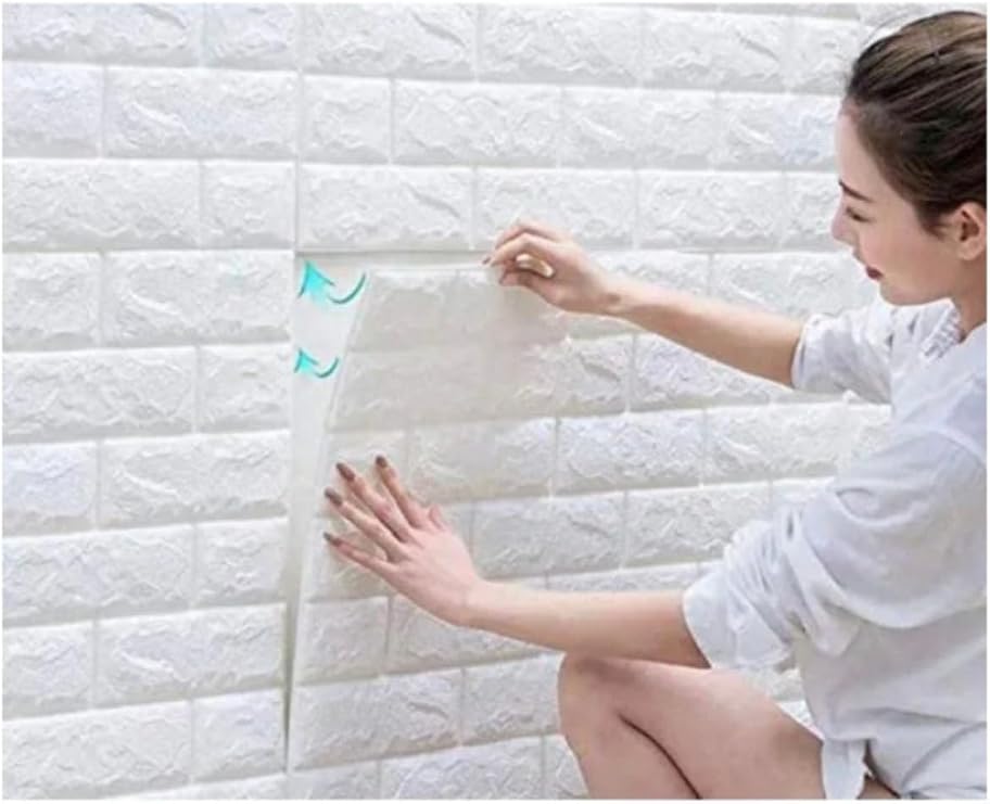 UKAB DEKOR Suya Neme Dayanıklı Kendinden Yapışkanlı 3d Kabartmalı Duvar Kağıdı 50x70 beyaz 70 x 52