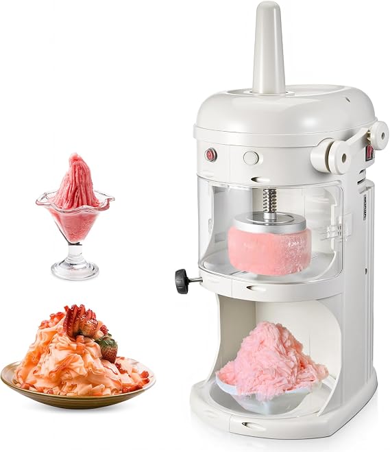 VEVOR Commercial Ice Shaver Crusher, 220lbs/hr Electric Fluffy Ice & Snow Cone Machine, 250W 1500RPM Tabletop Fluffy Shaved-Ice Machine for Parties Events Snack Bar, Home and Commercial Use (White)