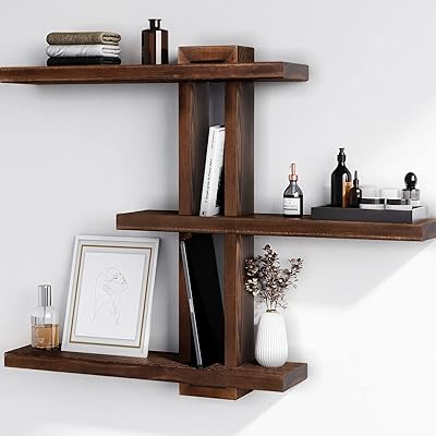 Wood Floating Shelves for Wall Decor, Wall Mounted Bathroom Shelves Over Toilet Set of 3, Rustic Wall Shelves for Bedroom, Living Room, Kitchen, Office - Dark Walnut - 28.6 x 23.2 x 4.3 Max