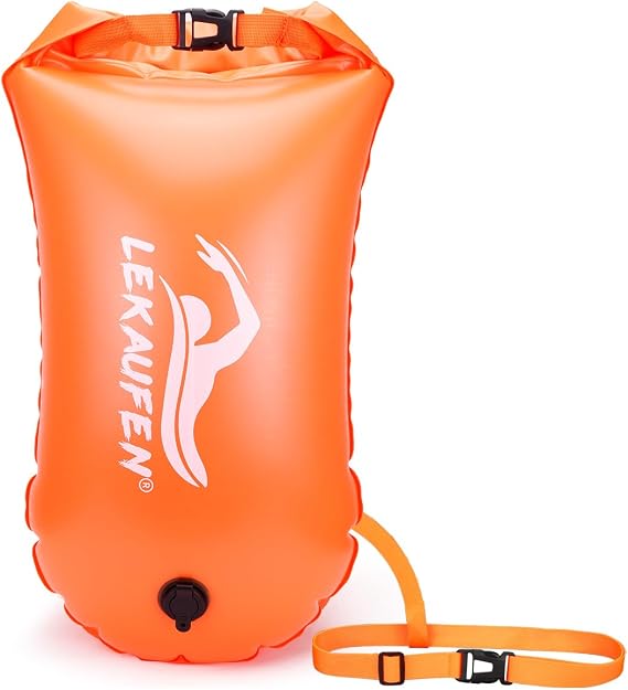 Swim Buoy for Open Water Swimmers 28L Waterproof Dry Bag Tow Float with Dual Air Chambers, High Visibility Safety Bubble for Triathlon, Sea Swimming, Snorkeling Adult Swim Trainer