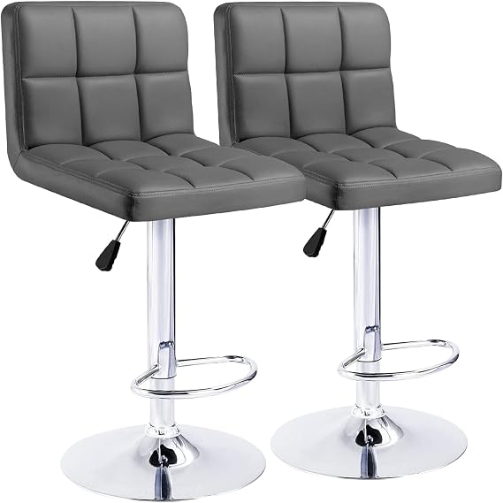 Kemon Bar Stools Modern PU Leather Height Adjustable Swivel Barstools Armless Kitchen Counter Bar Chairs Hydraulic Island Bar Stools with Back and Footrest Set of 2(Grey)