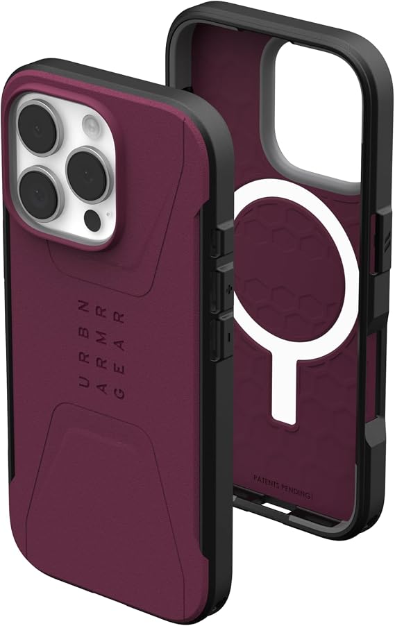 URBAN ARMOR GEAR UAG Designed for iPhone 16 Pro Case 6.3" Civilian - Compatible with MagSafe Charging Rugged Slim Sleek Shockproof Anti-Slip Military Grade Protective Cover, Bordeaux