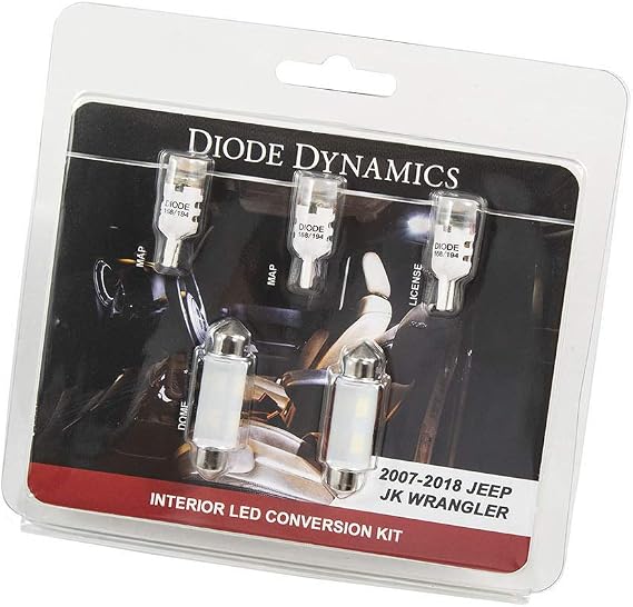 Diode Dynamics Cool White LED interior bulb pack compatible with Jeep Wrangler JK 2007-2018, Stage 2