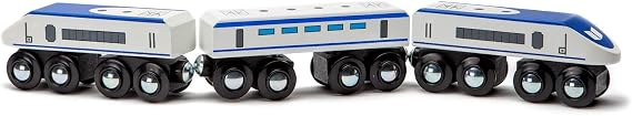 maxim enterprise, inc. Express Train Set, Bullet Train for Wooden Train Track, Train Set of 2 Engines & 1 Passenger Car, Compatible with Thomas and Friends, Brio & Other Major Brand Wooden Railways