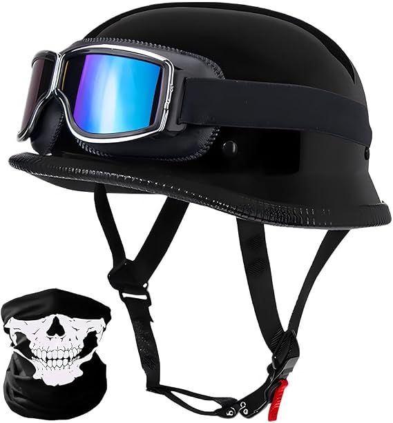 German Style Motorcycle Helmet, Vintage Thin Skull Cap Half Helmet Adult Men Women Half Shell Helmet, DOT Approved Retro Lightweight Motorcycle Helmets for Cruiser Scooter Chopper,B,M 57~58CM