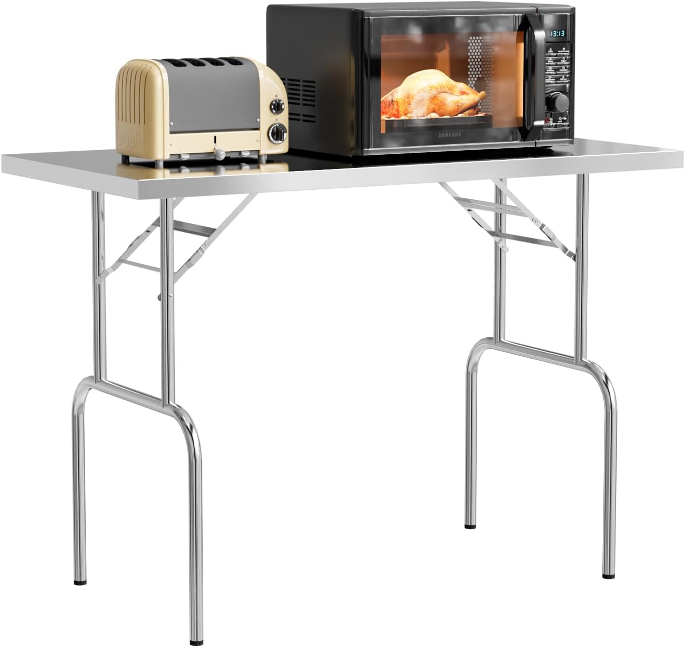 ROVSUN Stainless Steel Folding Table 48 x 24 Inches, Portable Commercial Folding Prep Table, Heavy Duty Foldable Table for Home Kitchen Restaurant Hotel Outdoor Camping Picnic