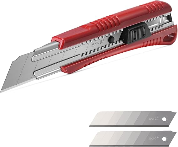 HAUTMEC 25mm Utility Knife, Heavy Duty Auto-Lock, Retractable Box Cutter with 2pcs Spare Snap-off Sharp Blades HT0080-KN