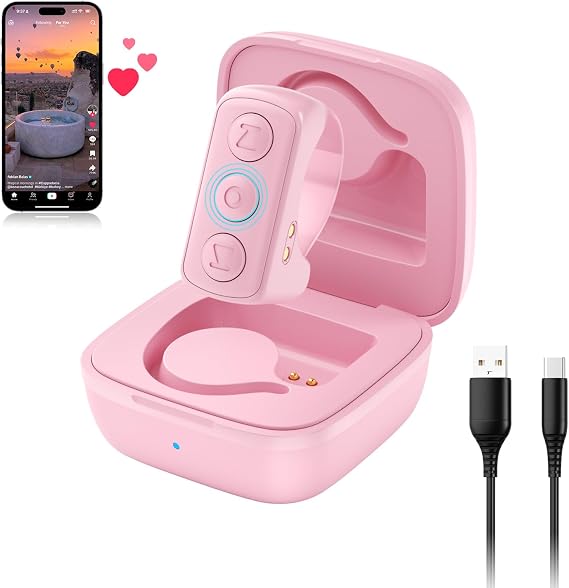 TikTok Scrolling Ring, Bluetooth Remote Control Page Turner for iOS iPad Android, Finger Scroller for TikTok Camera Video Shutter Selfie Button - Pink