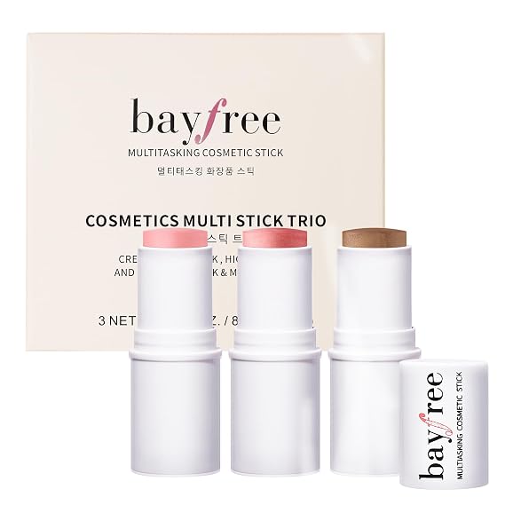 bayfree 3 PCS Cream Contour Stick Set, Bronzer Blush Highlighter Makeup | Cruelty-Free Natural Face Makeup with Vitamin E, Long Lasting Dewy Matte Finish, Easy Blend for Sensitive Skin All Skin Tones