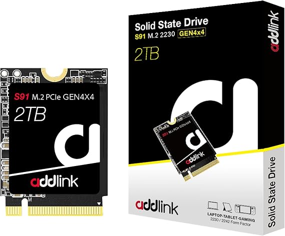 Addlink New S91 2TB 2230 NVMe High Performance PCIe Gen4x4 2230 3D NAND SSD - Read Speed up to 5000 MB/s Compatible with Steam Deck, ROG Ally, Laptop, Internal Solid State Drive - (ad2TBS91M2P)