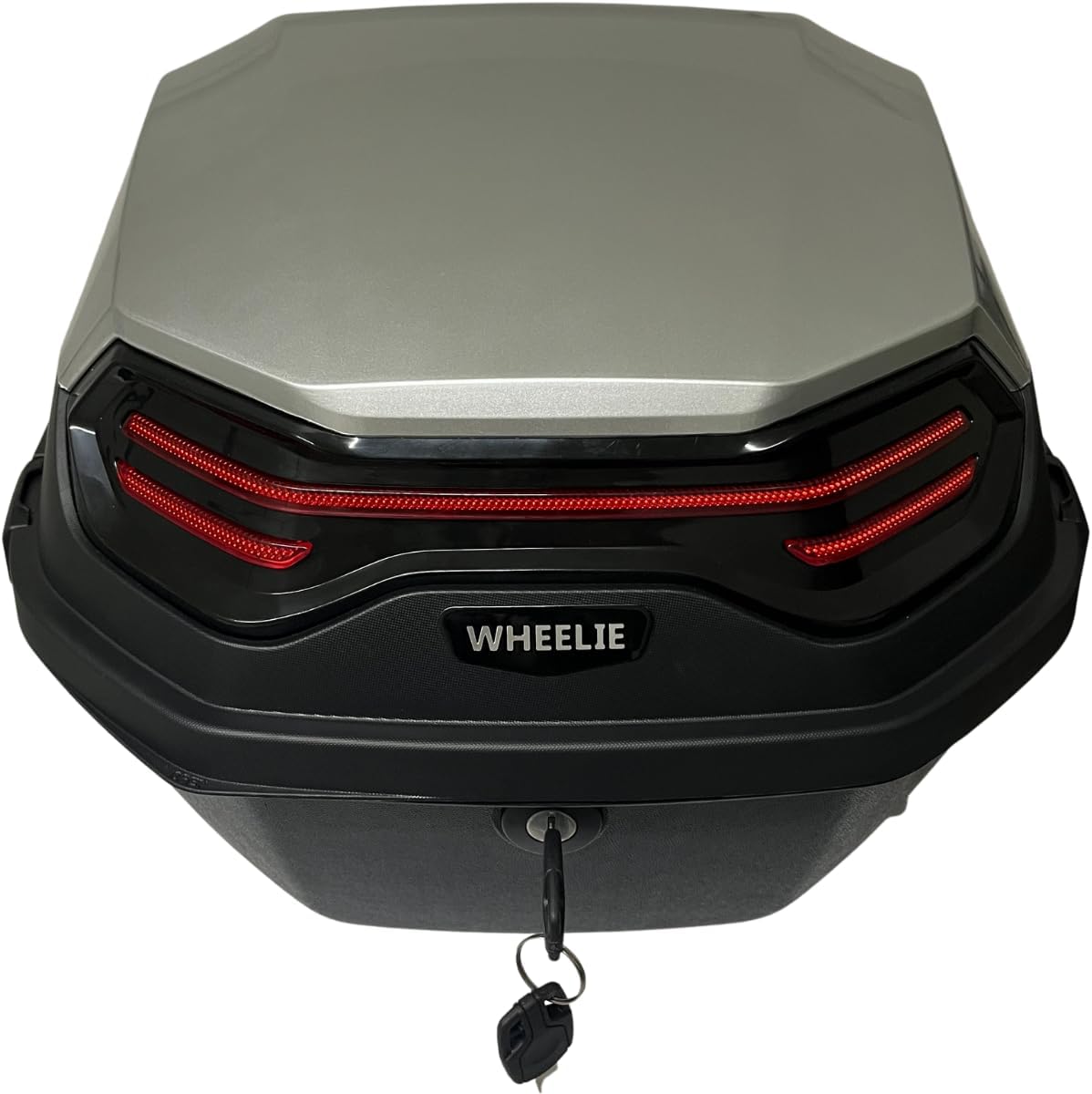 WHEELIE XT08-SW 32 Litre Motosiklet Arka Çanta Gümüş Beyaz Parlak Su Geçirmez ABS Çift Kilitleme Üniversal