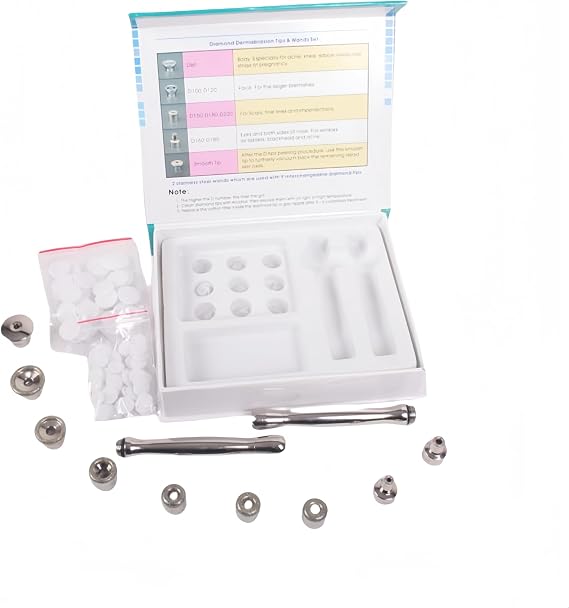 Diamond Microdermabrasion Tool Set, 9 Diamond Tips and 2 Wands