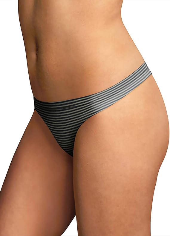 Maidenform Women's Comfort Devotion Thong 40149, Steel Pin Stripe/Black, 9