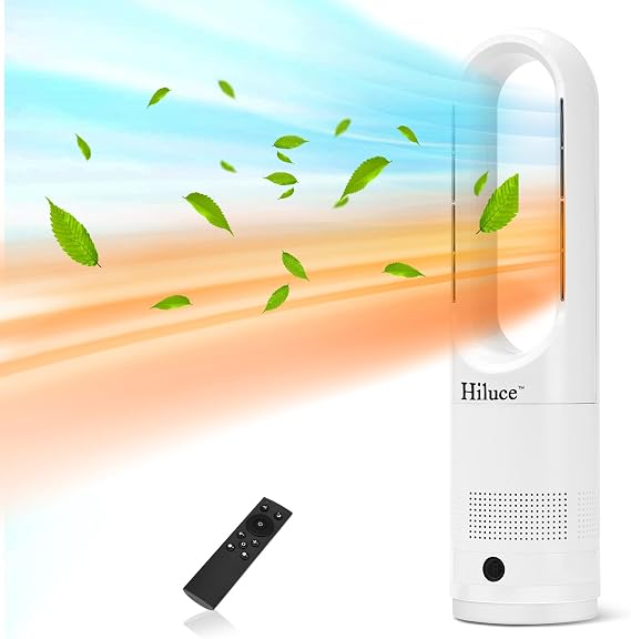 Hiluce All Season Bladeless Fan, 1400W Space Heater & 40W Tower Fan Combo with Remote,25dB Quiet Heater Fan Combo,90 Oscillation,8 Speeds, 9H Timer,Fast Safety Heat for Bedroom, Kitchen, Office 22"