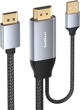 HDMI 2.0 to Displayport 4K 60Hz Cable for Xbox Series X, PS5, PS4 pro4K 60Hz only, BolAAzuL Active HDMI Male in to Displayport 1.2 out Video Converter Adapter Cable 6ft1.8m with USB Power for PC TV