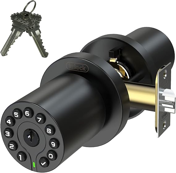 iulock IU-20 Code Door Lock, Electronic Door Knob with Keypad and Key, Auto Lock, Waterproof, Passage Function, Long Battery Life,50 Codes, Easy to use and Install for Office/Warehouse/Bedroom/Garage