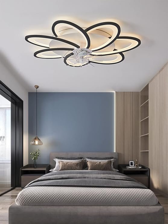 LED Işıklı Tavan Vantilatörü Sessiz APP Uzaktan Kumanda (siyah, 79 * 13cm fleur) | APP Uzaktan Kumanda, 3 Işık Rengi, 3 Hızlı Havalandırma, Zamanlayıcı Fonksiyonu [Enerji Sınıfı F]