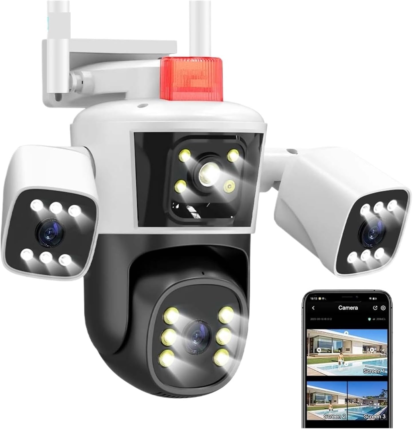 Güvenlik Kamerası Dış Mekan, 12MP 6K IP Kamera Üç Lensli Dış Mekan Panoramik Görünüm PTZ Kamera Akıllı Güvenlik Koruması Sokak Gözetleme Kameraları Ev Güvenliği WiFi Kamera Pan-Tilt Manzaralı 6K