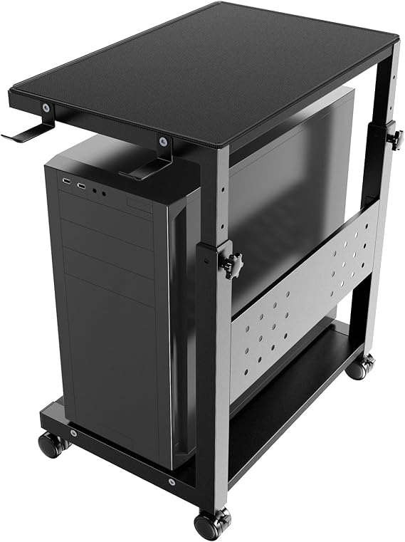 PUTORSEN Height Adjustable PC Tower Stand Cart with 2 Tiers,up to 40kg/Tier