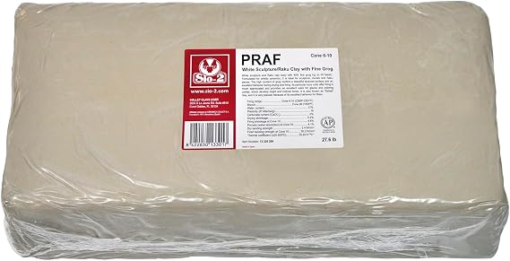 SIO-2 PRAF White Sculpture/Raku High Fire Pottery Clay, 27.6 lb (12.5 kg), Kiln-Fired Clay for Japanese Pottery, Wheel-Throwing - Create Pots and Artwork, Ready-to-Use
