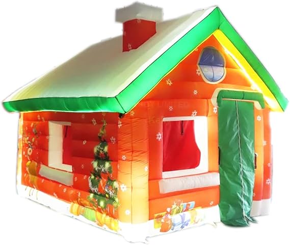 Portable Inflatable Christmas House Christmas Party Tent Santa Grotto Tent Room with White Light 13.2x10x11.5ft Inner/Outer Christmas Theme Printing