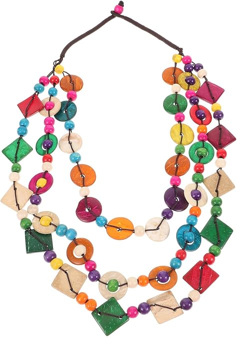 Happyyami Bohemia Beaded Necklace Layers Statement Collar Necklace For Women Gifts Shell Pendant Boho Chunky Necklace