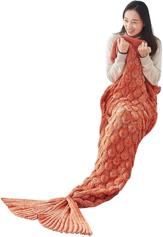 JZ Blanket Mermaid Sleeping Bag Crochet Mermaid Blanket 35" x 76" Orange