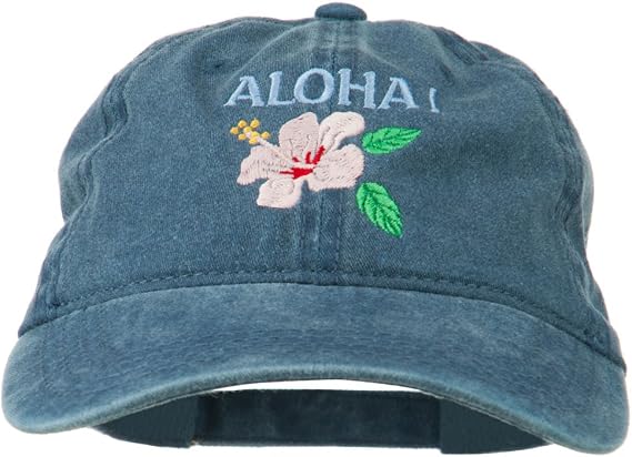 Hawaii Flower Aloha Embroidered Washed Cap