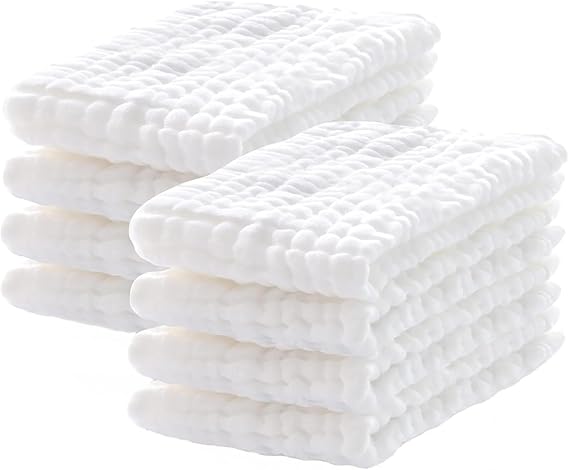 8 Pack Muslin Burp Cloths for Baby, 100% Cotton Baby Washcloths for Boys Girls, Large 50X25 cm Super Soft and Absorbent
