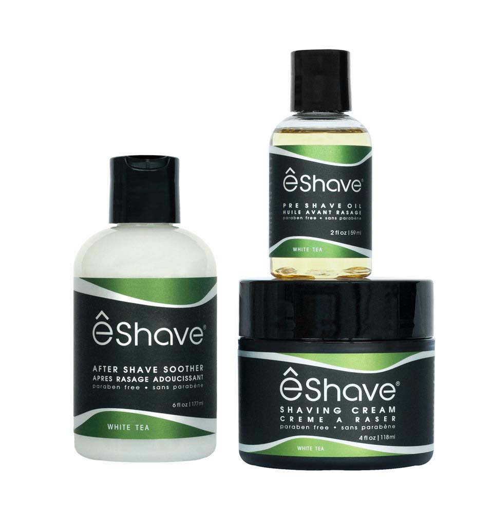 Shaving Products Collection including 2 oz Pre-Shave Oil, 4 oz Shaving Cream and 6 oz After Shave Lotion White tea